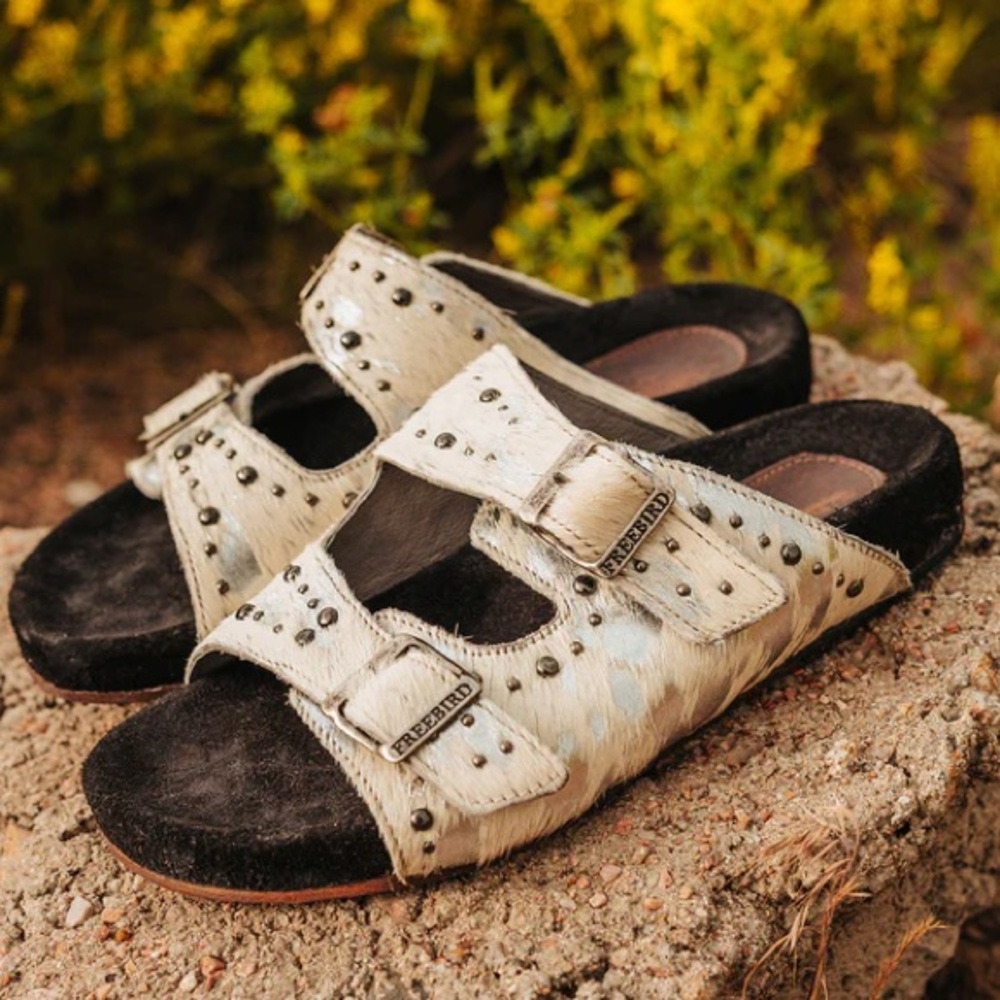 Freebird Asher White Multi Pony Sandals with Box